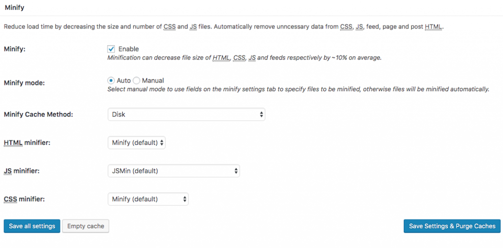 Minify HTML, JavaScript and CSS with W3 Total Cache