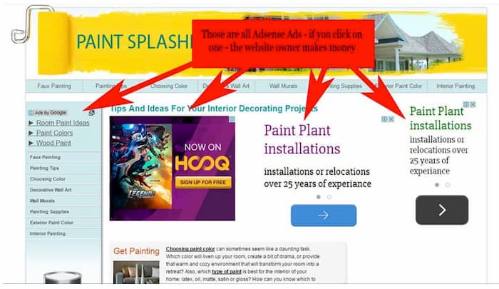 IMage of multiple adsense images that result in the publisher being paid for every click.