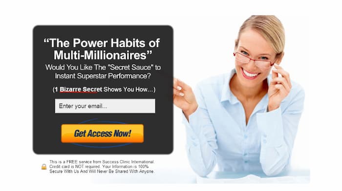 Opt in form that entices users to fill enter info and increase conversion rates