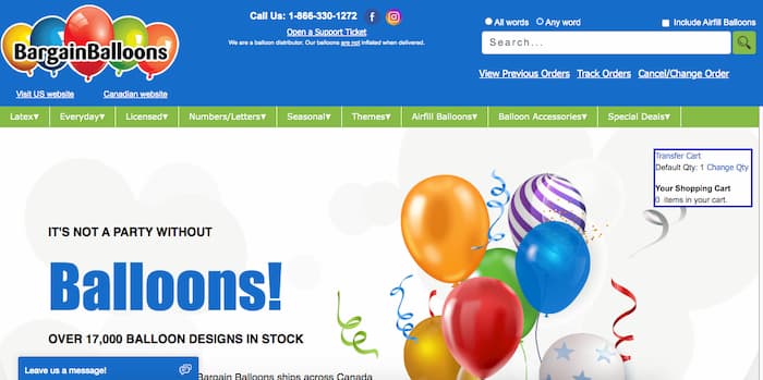 Bargain balloons homepage
