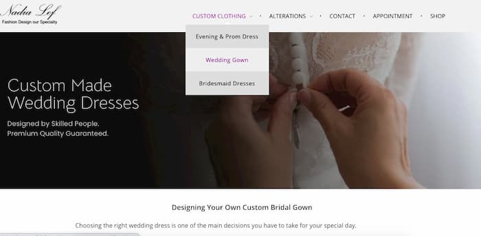The landing page for a wedding dress ad was one of the wedding dress serice pages