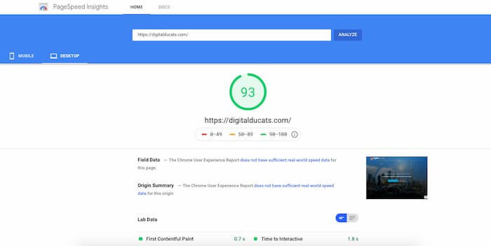 Desktop page speed for Digital Ducats Inc.