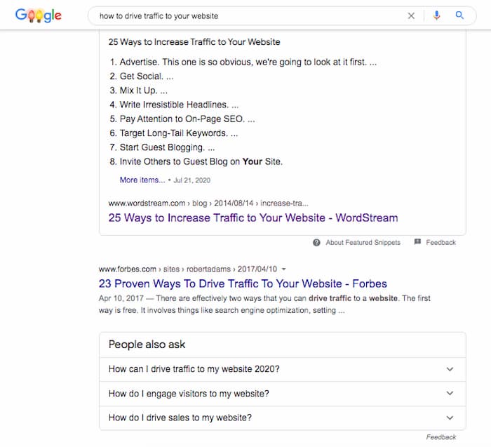 Example of list-styled content type identified during an SEO competitive analysis