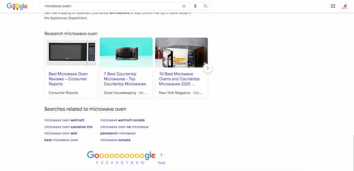 A research section in the search results shows tinformational intent