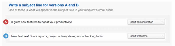 Example of implementing an email marketing strategy called split testing the headline